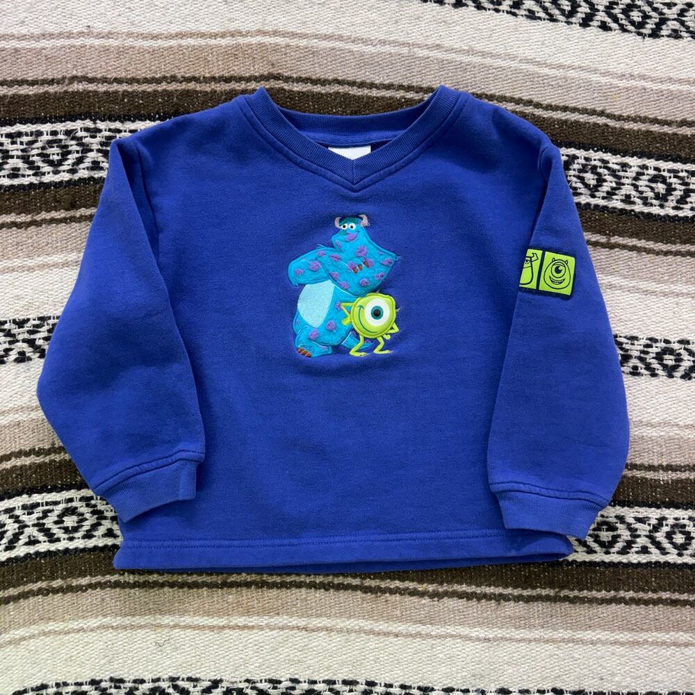 Youth Kids Vintage Disney Monsters Inc. Blue Crewneck Pullover Sweatshirt Sz 4/5